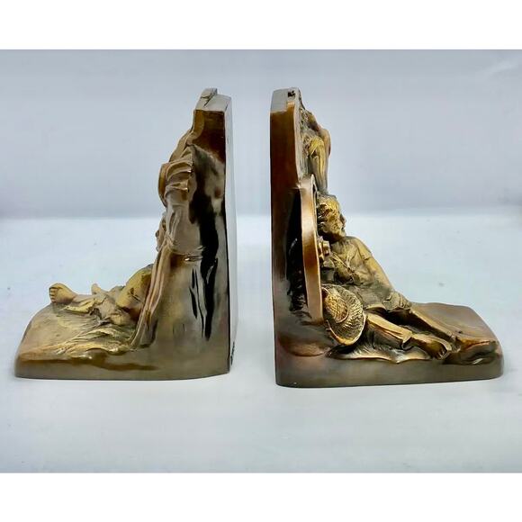 Mid 20th Century Tom Sawyer Huck Finn Bronzed Finish Metalware Bookends - A Pair - Picture 4 of 11